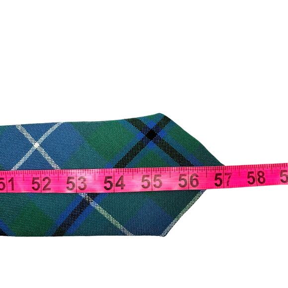 Ingles Buchan Vintage Scotland 100% Pure Wool Kelly Green Blue Tartan Plaid Tie - Picture 5 of 6